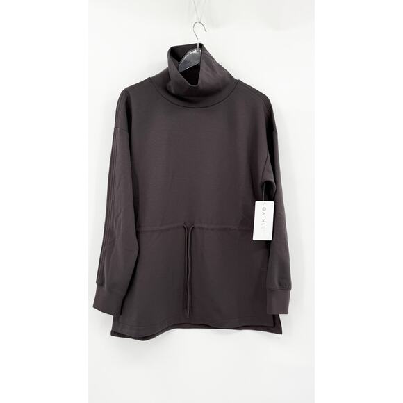 ATHLETA ALLURE CINCH Sweatshirt Grey Medium Cinch Waist Funnel Neck Tunic NEW - Picture 2 of 7
